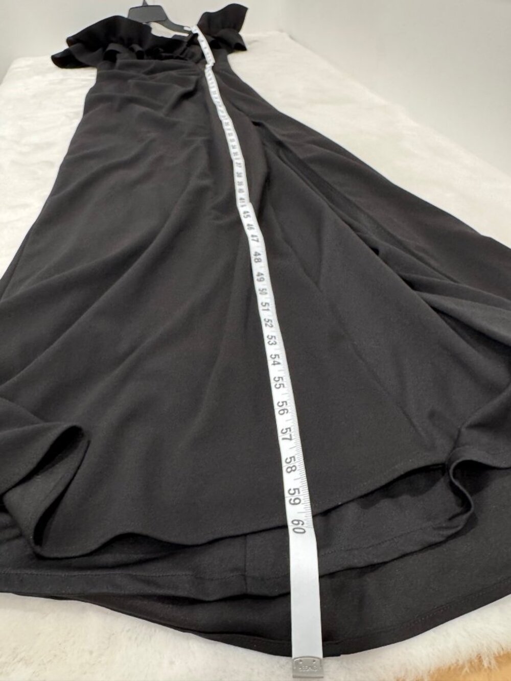 New XSCAPE Women's Size 10 Black Ruffle Off the Shoulder Ruched Gown - Picture 5 of 13